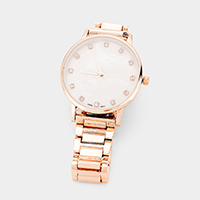 Crystal Embellished Round Dial Metal Band Watch