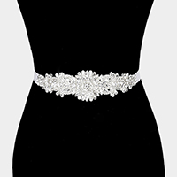Felt Back Crystal Flower Sash Ribbon Bridal Wedding Belt