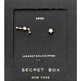 Secret Box_14K Gold Dipped CZ Stone Paved Aries Zodiac Sign Stud Earrings