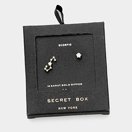 Secret Box_14K Gold Dipped CZ Stone Paved Scorpio Zodiac Sign Stud Earrings