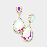 Rhinestone Pave Double Crystal Teardrop Evening Earrings