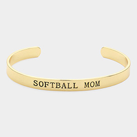 Softball Mom Message Gold Dipped Metal Cuff Bracelet