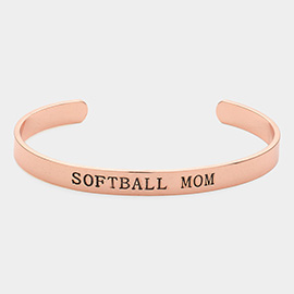 Softball Mom Message Gold Dipped Metal Cuff Bracelet