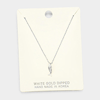 White Gold Dipped Metal Fishbone Pendant Necklace