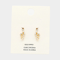 Gold Dipped CZ Treble Clef Stud Earrings