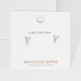 -Y- White Gold Dipped Cubic Zirconia Monogram Stud Earrings