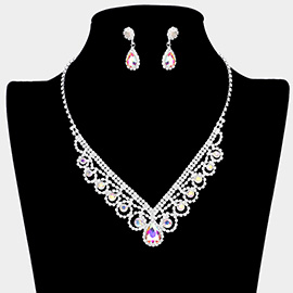 Bubble Crystal Cluster Teardrop Centered Necklace