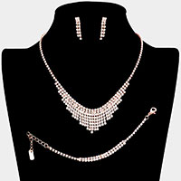 3PCS - Crystal Rhinestone Pave Fringe Necklace Jewelry Set