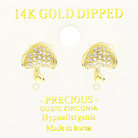 14K Gold Dipped Hypoallergenic CZ Stone Paved Mushroom Stud Earrings