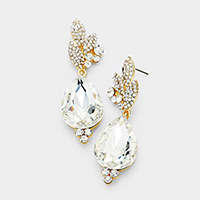 Rhinestone Pave Leaf Crystal Teardrop Evening Earrings