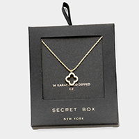 Secret Box _ 14K Gold Dipped CZ Quatrefoil Pendant Necklace