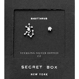 Secret Box_Sterling Silver Dipped CZ Stone Paved Sagittarius Zodiac Sign Stud Earrings