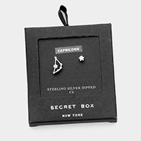 Secret Box _ Sterling Silver Dipped CZ Zodiac Sign Capricorn Stud Earrings