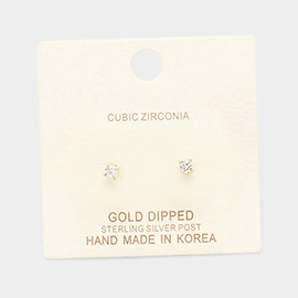 Gold Dipped 3mm Cubic Zirconia Round Stud Earrings