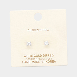 White Gold Dipped 3mm Cubic Zirconia Square Stud Earrings