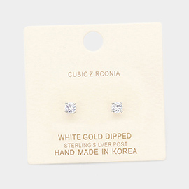 White Gold Dipped 4mm Cubic Zirconia Round Stud Earrings