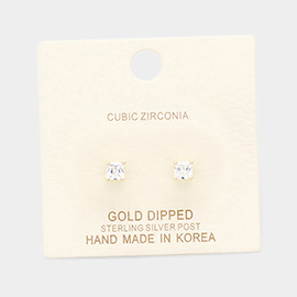 Gold Dipped 4mm Cubic Zirconia Square Stud Earrings