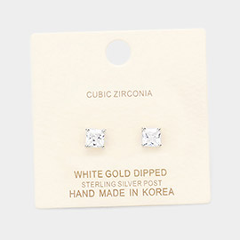 White Gold Dipped 5mm Cubic Zirconia Square Stud Earrings