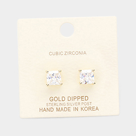 Gold Dipped 7mm Cubic Zirconia Square Stud Earrings