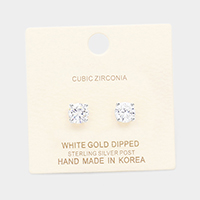 White Gold Dipped 7mm Cubic Zirconia Round Stud Earrings