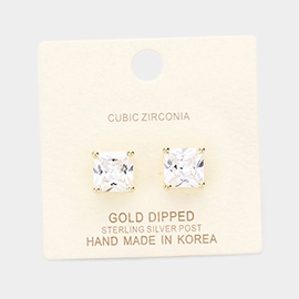 Gold Dipped 9mm Cubic Zirconia Square Stud Earrings