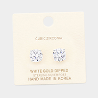 White Gold Dipped 9mm Cubic Zirconia Round Stud Earrings