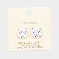 White Gold Dipped 10mm Cubic Zirconia Square Stud Earrings