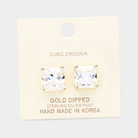 Gold Dipped 11mm Cubic Zirconia Square Stud Earrings