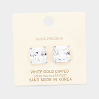 White Gold Dipped 11mm Cubic Zirconia Square Stud Earrings