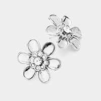 Crystal Centered Metal Flower Stud Earrings