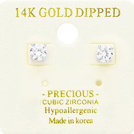 14K Gold Dipped Hypoallergenic 5mm CZ Round Stud Earrings