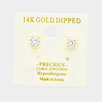 14K Gold Dipped 5mm Cubic Zirconia Hypoallergenic Round Stud Earrings