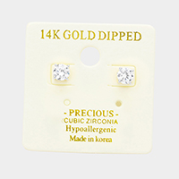 14K Gold Dipped 5mm Cubic Zirconia Hypoallergenic Round Stud Earrings