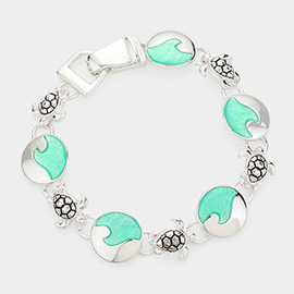 Sea Glass Metal Turtle Link Magnetic Bracelet