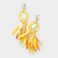 Celluloid Acetate Cut Out Oval Sequin Dangle Earrings