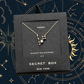 Secret Box _ 14K Gold Dipped CZ Pisces Zodiac Sign Pendant Necklace