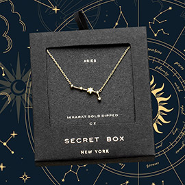 Secret Box _ 14K Gold Dipped CZ Aries Zodiac Sign Pendant Necklace