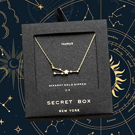Secret Box _ 14K Gold Dipped CZ Taurus Zodiac Sign Pendant Necklace