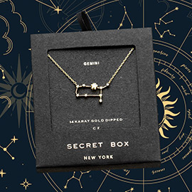 Secret Box _ 14K Gold Dipped CZ Gemini Zodiac Sign Pendant Necklace