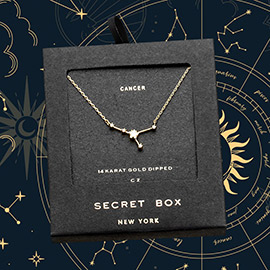 Secret Box _ 14K Gold Dipped CZ Cancer Zodiac Sign Pendant Necklace