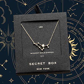 Secret Box _ 14K Gold Dipped CZ Leo Zodiac Sign Pendant Necklace