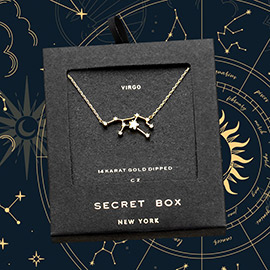 Secret Box _ 14K Gold Dipped CZ Virgo Zodiac Sign Pendant Necklace