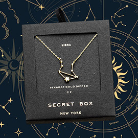 Secret Box _ 14K Gold Dipped CZ Libra Zodiac Sign Pendant Necklace