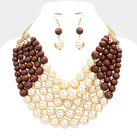 Chunky Multi Strand Pearl Bib Necklace