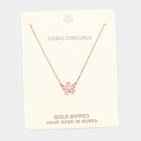 Gold Dipped Cubic Zirconia Flower Pendant Y Necklace