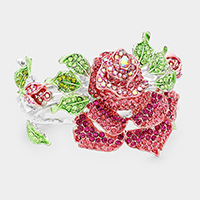 Crystal Pave Rose Flower Hinged Evening Bracelet