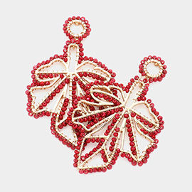 Wire Wrapped seed bead Leaf Dangle Earrings