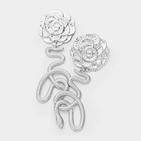 Metal Floral Snake Drop Earrings
