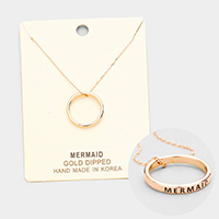 'Mermaid' Gold Dipped Ring Metal Pendant Necklace