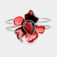 Crystal Teardrop Metal Flower Cuff Bracelet